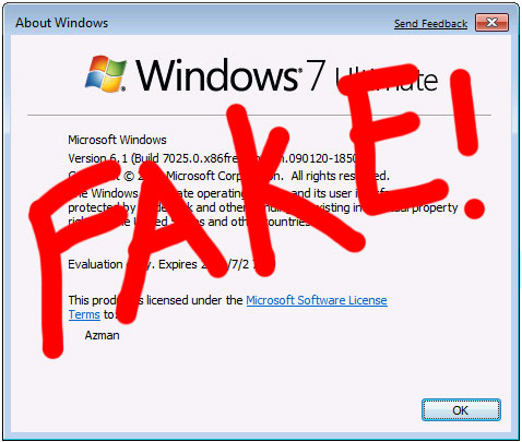 Windows 7 Build 7025 torrents floating around are fake